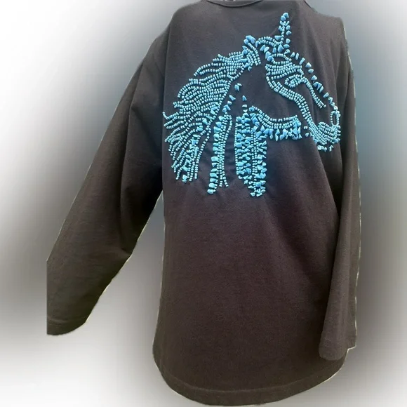 Don’t Mess With Texas Beaded Horse Top 3/4 Sleeve Westernwear Boutique Sz L - Picture 5 of 9